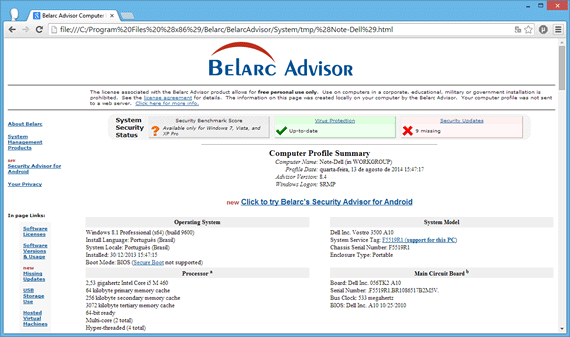Belarc Advisor Programa para ver informações do hardware - Belarc Advisor