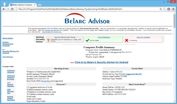 Belarc Advisor Programa para ver informações do hardware - Belarc Advisor