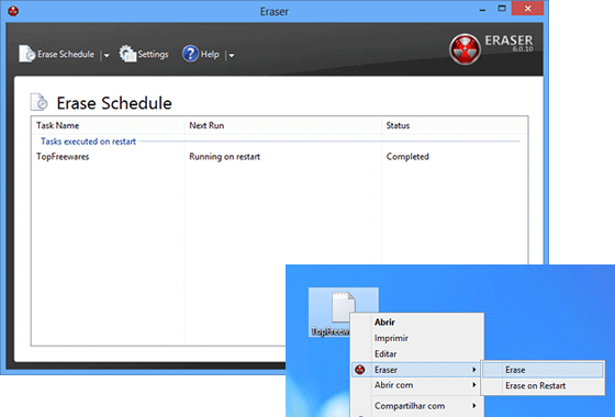 Eraser Programa para deletar arquivos permanentemente - Eraser