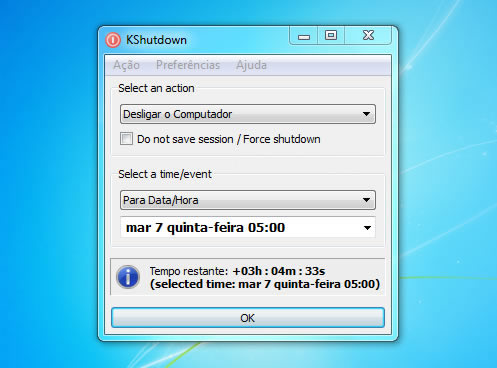 KShutdown Programa para agendar o desligamento automático do computador - KShutdown