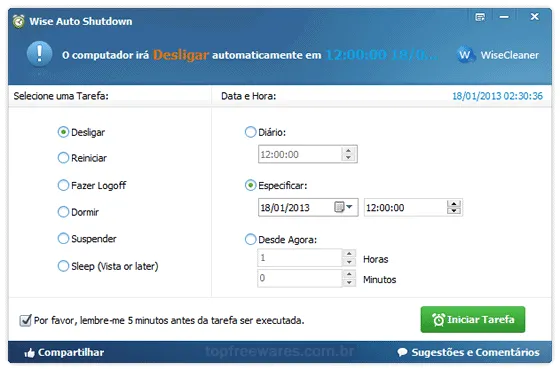 Wise Auto Shutdown Programa para agendar o desligamento automático do PC - Wise Auto Shutdown