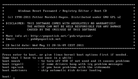 Programa para quebrar a senha do Windows - Offline NT Password & Registry Editor