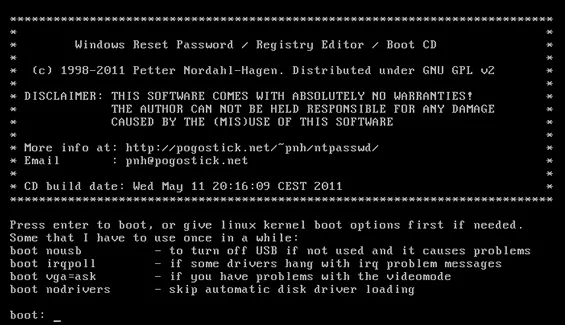 Offline NT Password & Registry Editor Programa para quebrar a senha do Windows - Offline NT Password & Registry Editor