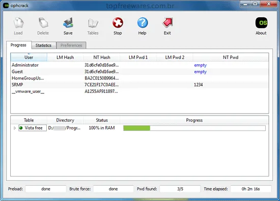 Ophcrack Programa para quebrar a senha do Windows - Ophcrack