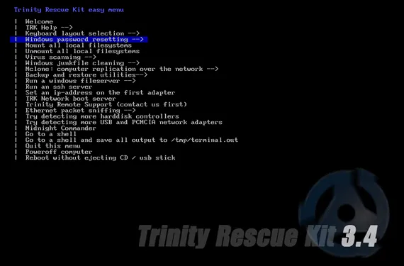 Trinity Rescue Kit Programa para quebrar a senha do Windows - Trinity Rescue Kit