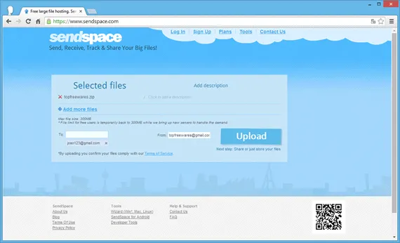 SendSpace Enviar arquivo grande por email - SendSpace